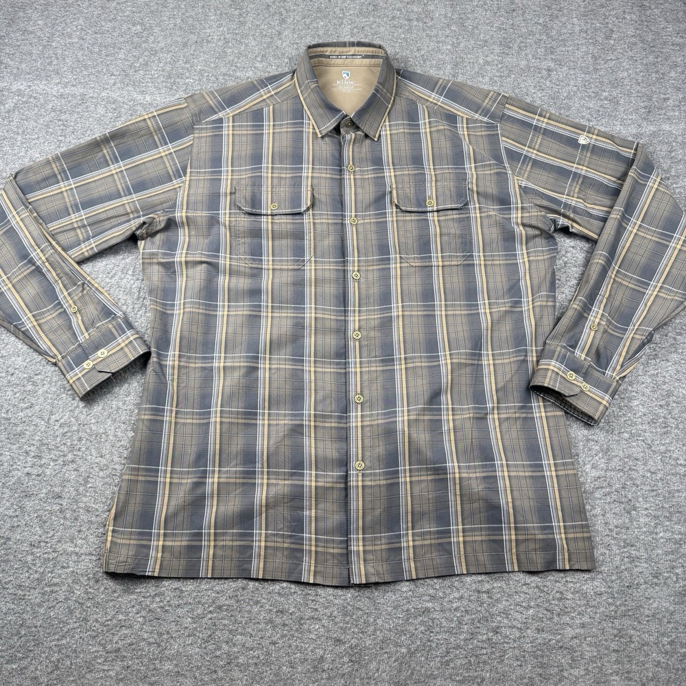 Kuhl Response Shirt Mens XL Brown Plaid Button Down Long Sleeve Outdoors Hiking